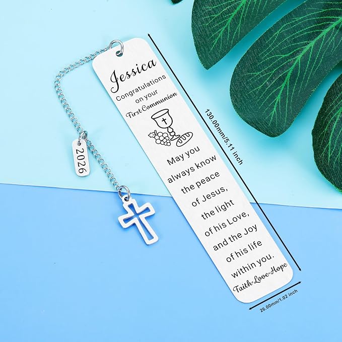 First Communion Bookmark for Girls Boys Teenager, 1st Communion Gifts for College Girls Teens, Custom Catholic Bookmark for Women, Personalized Gifts Christian Bookmarks, Teen Easter Basket Stuffers