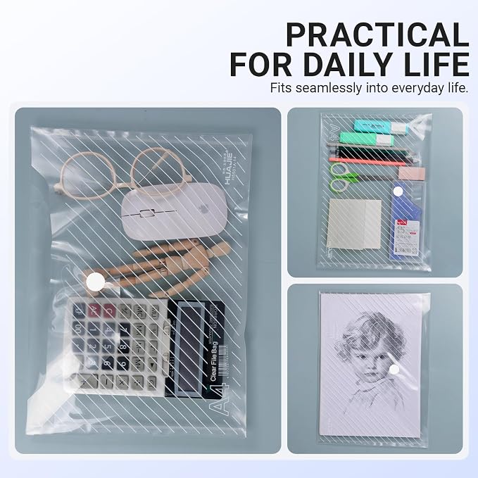 24 Pack, Plastic Envelopes – Transparent Waterproof Reusable File Folders for A4 Letter Sized Documents, Receipts, Photos & Office/School Use (24)