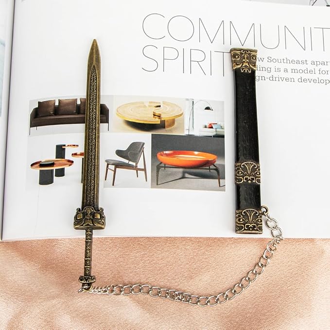 Vintage Metal Sword Bookmark with Scabbard and Link or Chain, for Reading Men, Book Accessories, Gift for Teacher, Student, Graduate, School, Library, Bookstore 2PCS (Yellow & Black -03)