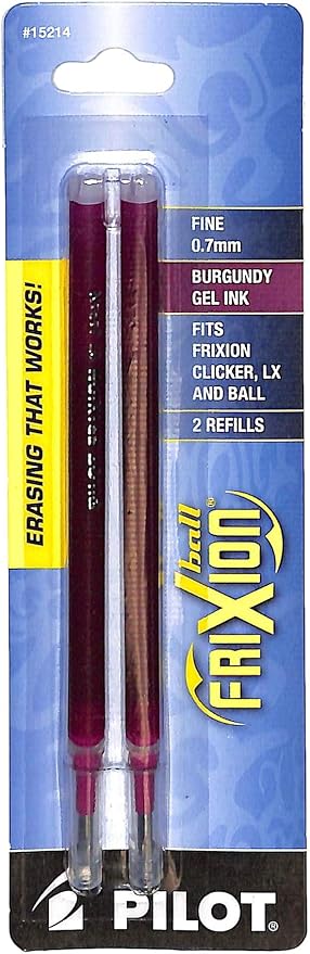 PILOT FriXion Gel Ink Refills For Clicker, LX & Ball Pens, Fine Point (0.7mm), Burgundy Ink, 2-Pack (15214)