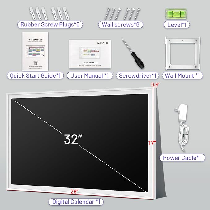 32 inch Smart Calendar Max, Digital Calendar & Chore Chart, Family Organizer with Interactive Touchscreen Display – Wall Mountable in Portrait or Landscape, Gifts for Women Men