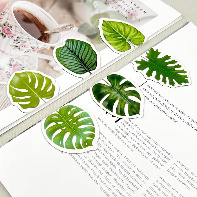 Qualsen Magnetic Bookmarks, 6 pcs Cute Bookmarks for Women, Men, Kids – Ideal Reading Accessories and Gifts for Book Lovers (Monstera Leaves Bookmark)