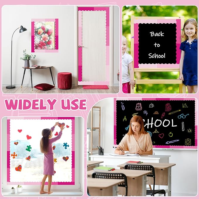 Qyeahkj 85 Feet Pink Bulletin Board Border Classroom Scalloped Pink Bulletin Board Paper 6 Scalloped Border Trim DIY Supplies for Back to School Home Office Wall Decor,72 Pcs