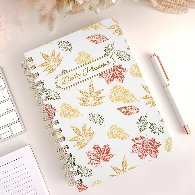 Stanoha Undated Daily Planner - Spiral Notebook 80 Days One Day Per Page, Hourly Schedule, To-Do List, Notes, Everyday Planning Task, A5 Hardcover Journal Organizer Book Women Cute Aesthetic, Fall