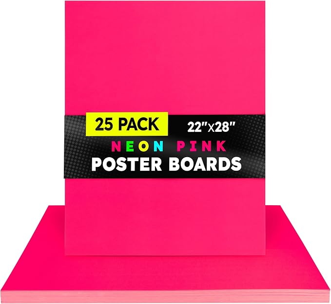 Hygloss Medium Poster Board 22x28 - 25 Neon Pink Single Color Bulk Pack - 10 Pt. Thickness Colored Poster Board Paper for Projects, Signs, Displays - Posterboard Multipack 22" x 28"