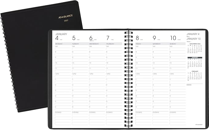 AT-A-GLANCE 2027 Appointment Book Planner, Weekly & Hourly, 13-Month Jan-Jan, 7" x 8.75", Black (708650527)