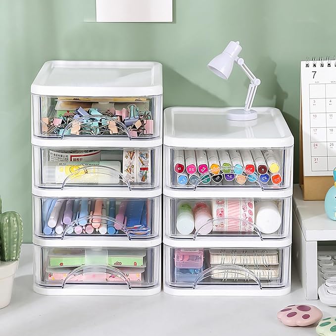 ljhnba Desktop Storage Box Stackable Cabinet Small Drawers Organizers Stationery and Supplies Clear Organizer with Drawers Stationery Organizer Box
