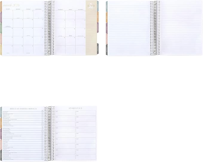 7x9 Coiled Life Planner (January 2026 - December 2026) - Hexagon classic cover, horizontal layout, Bouquet theme, platinum coil