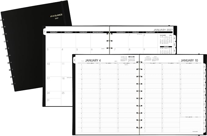 AT-A-GLANCE 2027 Appointment Book Planner, Weekly & Monthly, 8.75" x 11", Quarter-Hourly, Move-A-Page, Black (70950E0527)
