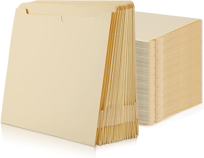 Zhehao 100 Pcs File Jackets Reinforced Straight Cut Tab Pocket Folders 2 Inch Expandable File Folder Expanding Paper Organizer with Tabs Expansion Pocket, Letter Size(Beige Color,Classic Style)