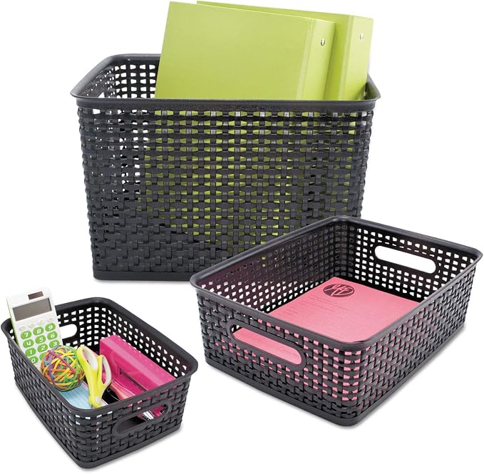 Advantus 40327 Weave Bins, 13 7/8 x 10 1/2 x 4 3/4, Plastic, Black, 2 Bins