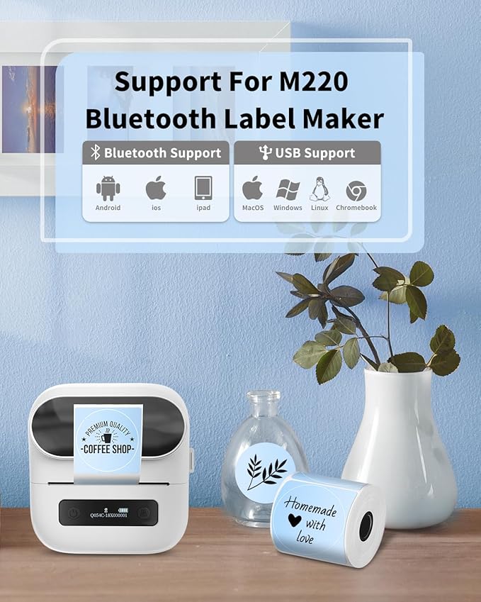 Phomemo Thermal Circle Label Compatible with M110/M100/M120/M150/M200/M220/M250 Labels Maker, 1.96" x 1.96"(50x50 mm) Sticker Round Thermal Label, Black on Blue
