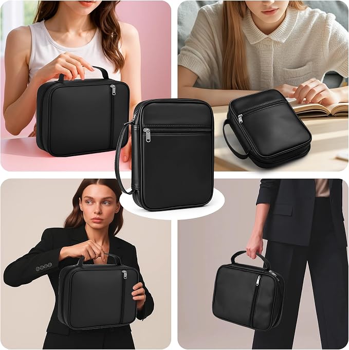 Bible Cover with Durable Handle, Carrying Book Case Church Bag Bible, Protective with Zippered Pocket, Bible Study Accessories Supplies, Gift for Mother Lady Women Men(PU Black)
