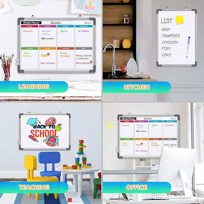Weekly Calendar Whiteboard for Wall, 16x12 Inches Dry Erase Board, Small Magnetic White Board, Double-Sided Hanging Board for Office School Home Kitchen, Portable Board for Drawing Planning To Do List