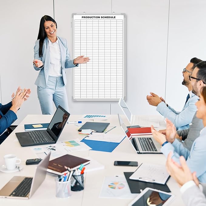 AmazingSpark Lined Whiteboard Blank Grid Aluminum Frame Dry Erase Board Reusable Wall Mounted Board for Scheduling, to Do Lists Weekly Planning Home Work(36 x 24 Inch,Product Schedule)