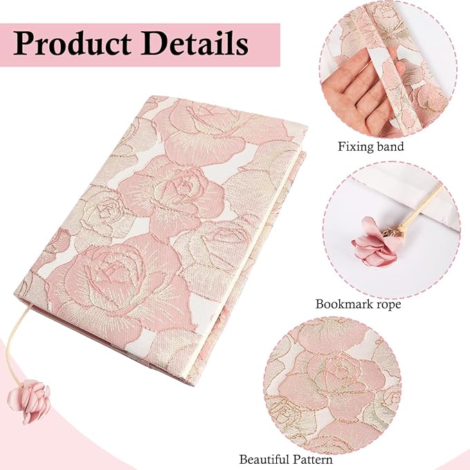 Book Cover Protector for Paperback, A5 Book Cover for Hardcover, Soft Cloth Book Covers - Pink Rose Floral Design, Adjustable Book Sleeve Fit for 5.5×8.2 inch Hardcover Notebook Textbooks Bible Novels