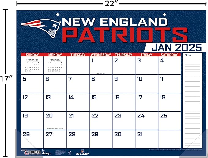 Turner Sports New England Patriots 2025 22x17 Desk Calendar (25998061543)