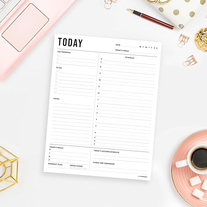 Daily Planner Notepad 2pk, 50 Sheets Tear Off, 8.5" x 11" To Do List Notebook with Hourly Schedule Task Planner