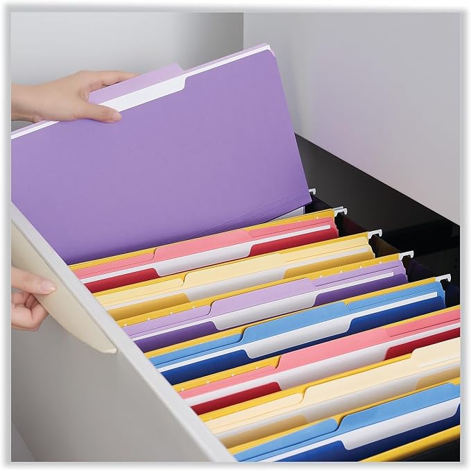 Universal 10525 File Folders, 1/3 Cut One-Ply Top Tab, Legal, Violet/Light Violet, 100/Box