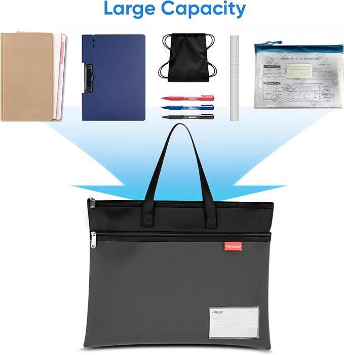 Wisdompro Waterproof Zipper Pouch, Large Mesh File Bag with Handle, Durable Triple Pocket Document Storage for Cross Stitch, Puzzle Project, Travel and Office - Black