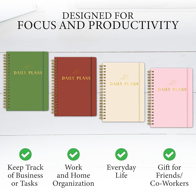Daily Planner with Hourly Schedule – Aesthetic Spiral To-Do List Notebook for Work, Appointments and Tasks | Undated Daily Planner, Hourly Organizer to Stay Focused, Green