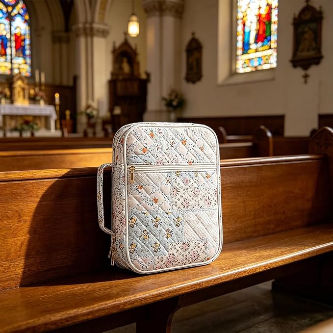MATMO Bible Bag Cover Case for Women Bible Carrying Bag with Handles Bible Study Supplies & Accessories Christian Gifts for Women (Flower)