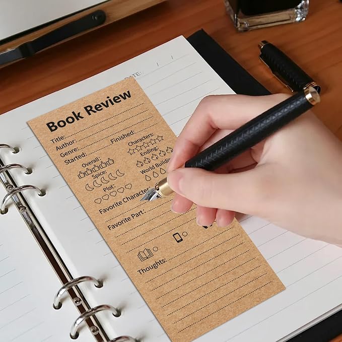 50 Pack Vintage Book Review Bookmarks for Book Lovers,Kraft Paper Cardboard Tracker Cards for Reading Journals,Brown(2.4"x5.9")