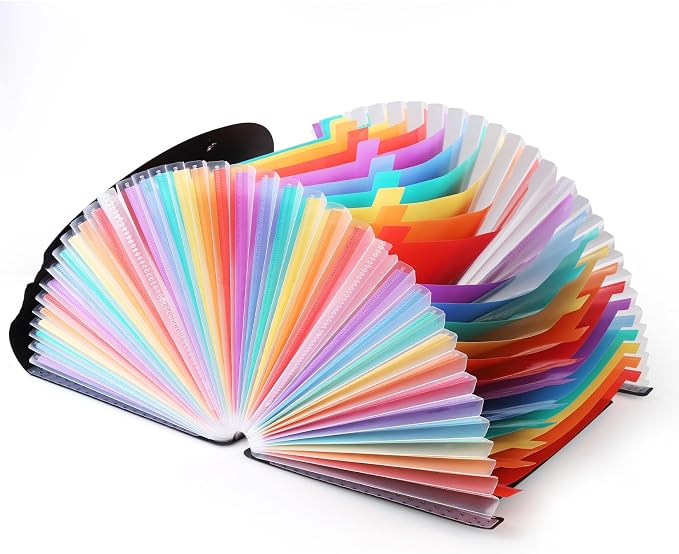 37-Pocket Expanding File Folder with Labels, A4/Letter Size Accordion Document Organizer, Portable Black Folder for Office, Travel, Business, School & Home