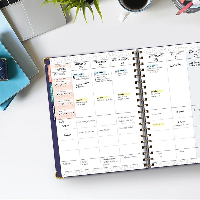 Undated Family Planner Organizer – 8.5" x 11" Weekly & Monthly Calendar for 5+ People, Meal Planning, Budgeting, Habit Tracker – Hardcover, Household Schedule Organizer for Parents, Kids, & Caregivers (Small Navy Floral)