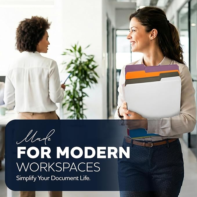 Colored File Folders 15-Pack β 5 Assorted Colors β Letter Size, 1/3-Cut Tabs β Paper Folders Modern Set: Black, Grey, White, Orange, Purple (Modern Set)