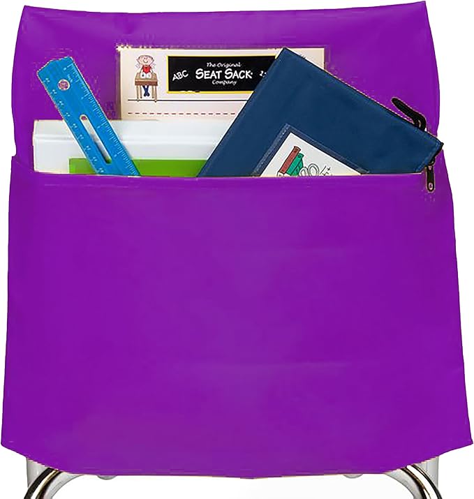 Seat Sack Student Chair Storage Pocket - 17", Single Pocket, Classroom Chair Organizer for Student Desks, Durable Over-the-Chair Storage, Purple, 1-Pack