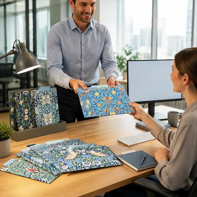 AnyDesign William Morris Floral File Folders Letter Size 12 Packs Vintage Blue Flower File Pockets with 1/3 Cut Tab for Home Office Classroom Supplies, 9.5 x 11.5 Inch