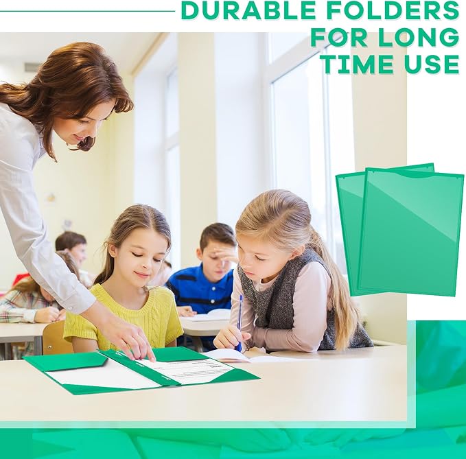 Henoyso 18 Pcs Plastic Folder with Clear Front Pocket and 3 Prong Plastic Folders with Card Slot Pocket Folders with Prongs for School Office (Green)