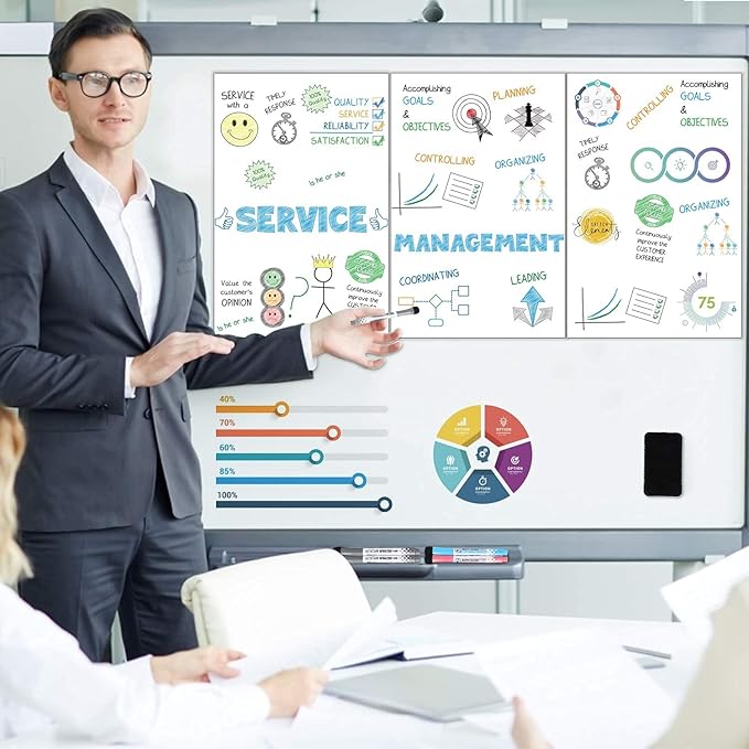 CUHIOY Magnetic Whiteboard Sheets 20" x 12" for Fridge, Easy to Clean Refrigerator Magnet Dry Erase White Board, Ideal for Family Planner Organiser to Do List Grocery List with 4 Marker Pens & Eraser