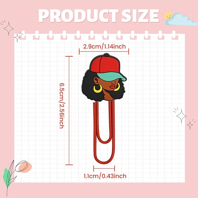 Cute Paper Clips,20Pcs Cute Black Girl Bookmark Paperclip Bulk Metal Fun Black Women Planner Clip Charms Clamp Desk Accessories Stationery Colorful Office Supplies gift for Student Teacher Party Decor
