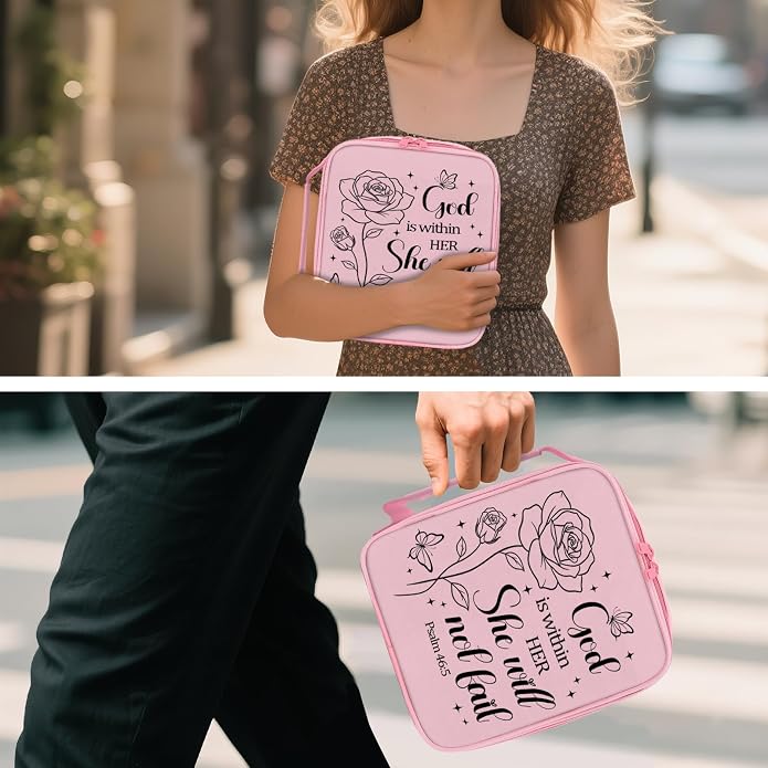 Bible Cover for Women, Bible Holder, Bible Cover With Handles, Bible Carrying Case, Bible Bags With Zipper and Pockets