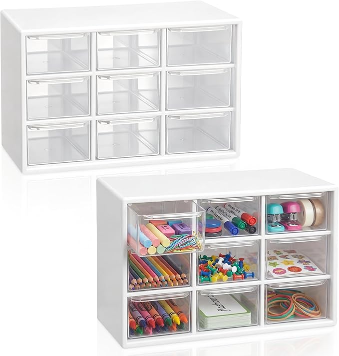 SiliFine 2 Pcs Small Teacher Toolbox Organizer for Classroom Organization for Teachers Desk Organizer with Drawers Clear Teacher Storage Box for Back to School Classroom Teachers Supplies Storage
