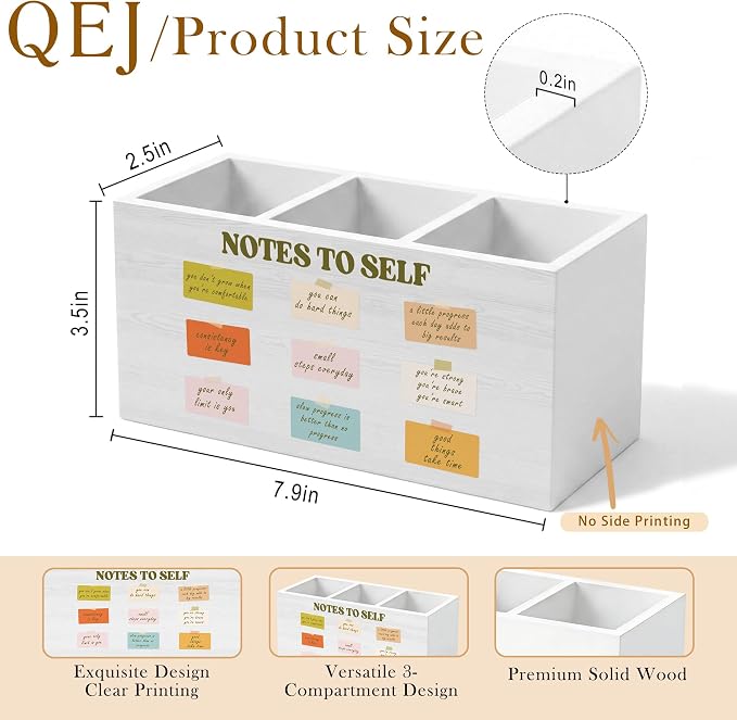 Mental Health Inspirational Pen Holder for Desk, Therapy Office Decor, Note To Self Positive Affirmations Wooden Box Pencil Pen Organizer for Home Office Desk Tabletop