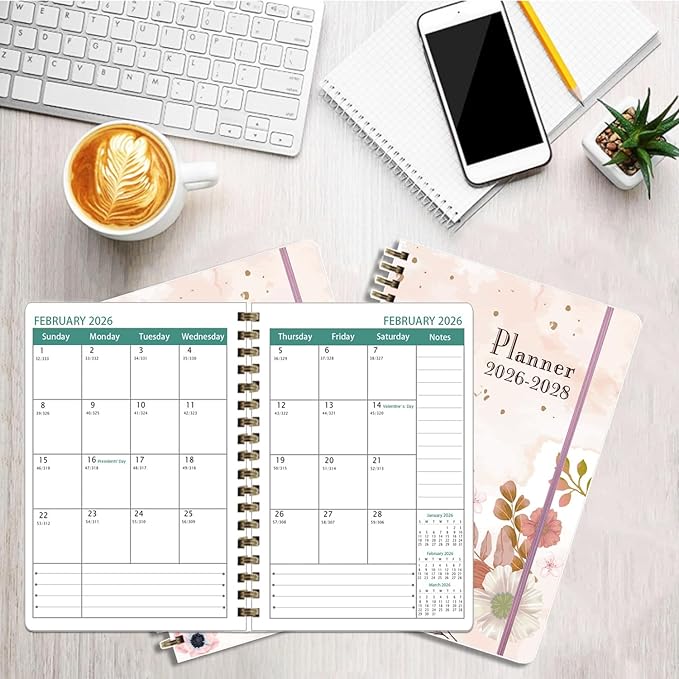 2026-2028 Planner, Three-Year Planner, Daily Plan and Monthly Plan Book, Bound with Iron Circle, A5 (8.26 "x 5.9") (Pink)