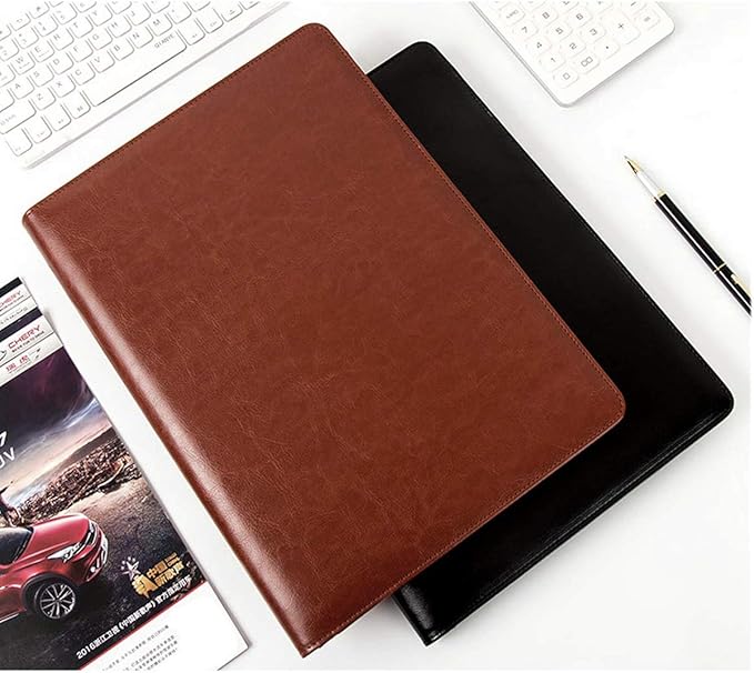 WAVEYU Leather Business/Resume Portfolio Organizer with Legal Pad Folder Clipboard, Interview Folder for Men/Women, Brown