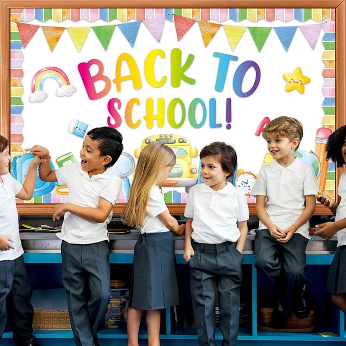 Back to School Bulletin Board Set Colorful Watercolor Classroom Decoration Welcome Back to Schools Bulletin Board School Bus Pencils Cutouts for First Day of Schools Office Door Chalkboard Wall Decor