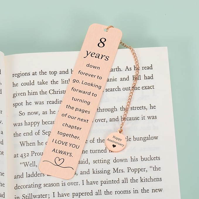 Bronze Anniversary Wedding Gifts for Her Him, 8th Anniversary Bookmark for Husband Wife, 8 Year of Marriage Gift for Men, Rose Gold Steel Gifts for Couples, Romantic Birthday Christmas Gift for Women