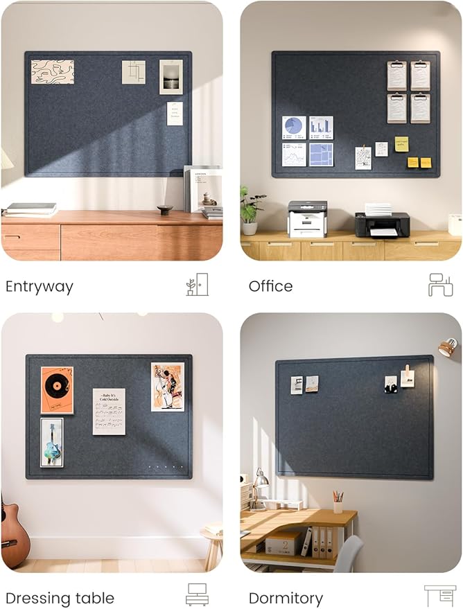 Fluxnara Bulletin Board,Cork Board Alternative with Safe Removable Adhesive Tabs, Foldable Felt Pin Board for Home Office, Classroom, Bedroom,Entryway for Walls (Navy Blue, 47.2 x 35.4 inches)