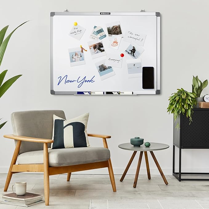 M&G Dry Erase Board Magnetic White Board for Wall, 24” x 18” Whiteboard with 2 Markers & 2 Magnets & 1 Eraser, Hanging Whiteboard with Silver Frame for Planning, Drawing, to Do List, Office Use