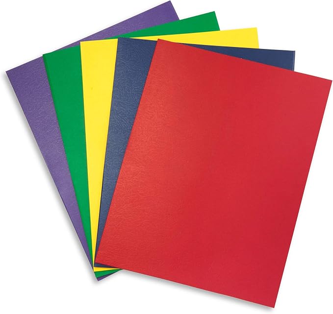 Blue Summit Supplies 50 Paper Two Pocket Folders Bulk, Designed for Office and Classroom Use, Assorted 5 Colors, 50 Pack Colored 2 Pocket Folders Bulk