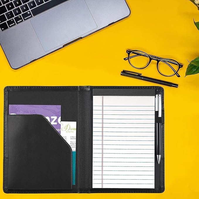 Padfolio/Portfolio Binder, Mini Padfolio Portfolio Binder 5 x 8 Legal Writing Pad, A5 Document Organizer Folder for Men Women, Black