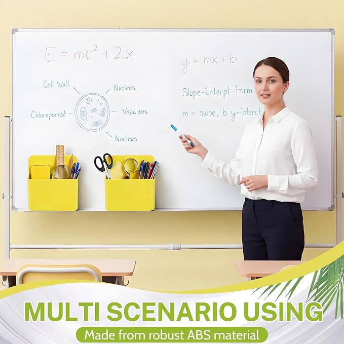 2 Pcs Magnetic Dry Erase Marker Holder Magnetic Pen Holder for Whiteboard Magnet Pencil Storage Organizer for Office Refrigerator Locker Classroom Organization Metal Cabinets (Yellow)