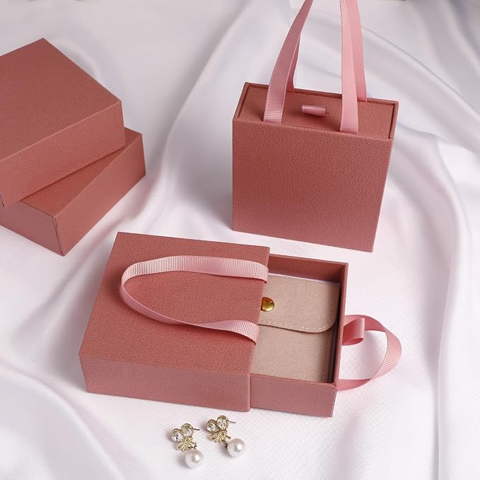 40 pcs paper boxes 9 x 9 x 3.5 cm, pink luxury gift storage, jewelry gift storage box for earrings necklaces bracelets rings
