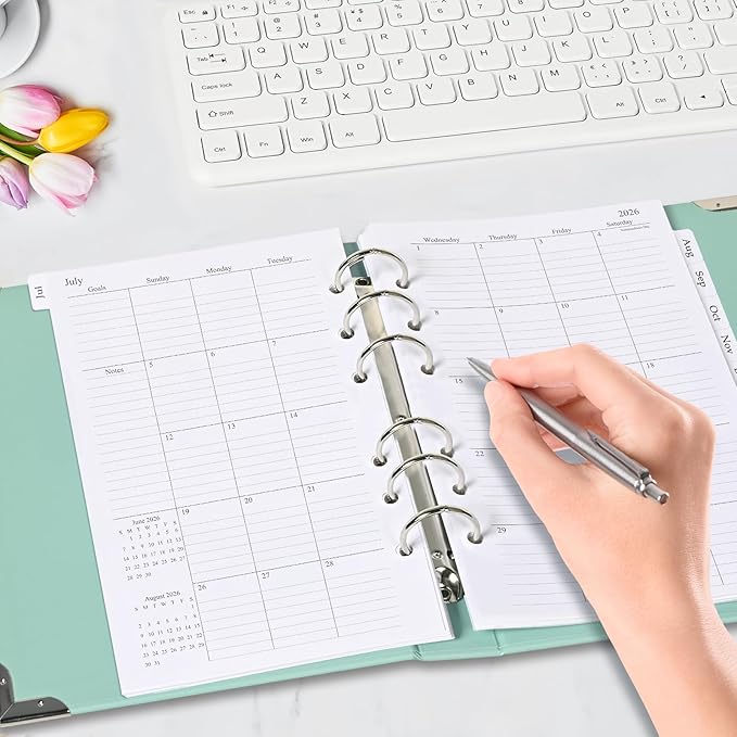 2026-2027 Monthly Planner Refill, A6 Small Size Planner Inserts for 6 Ring, 3.8"x6.8", Jul. 2026 - Dec. 2027, 18 Monthly Calendars with Laminated Tabs, 6-Hole Punched