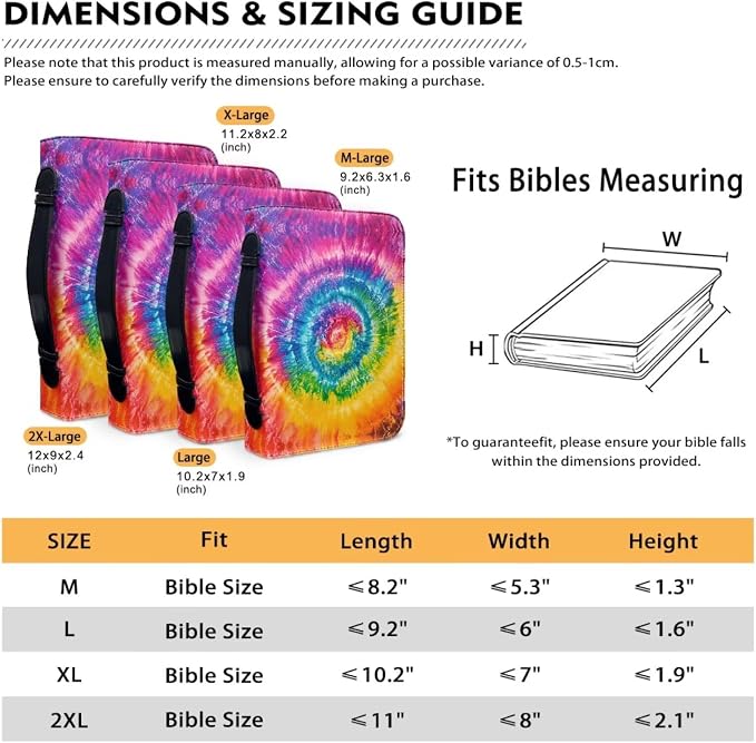 Tie Dye Bible Carrying Case for Women Colorful Bible Cases for Woman Church Bag Bible Accessories Gift Christian Gifts for Girls Men Women-Size XL
